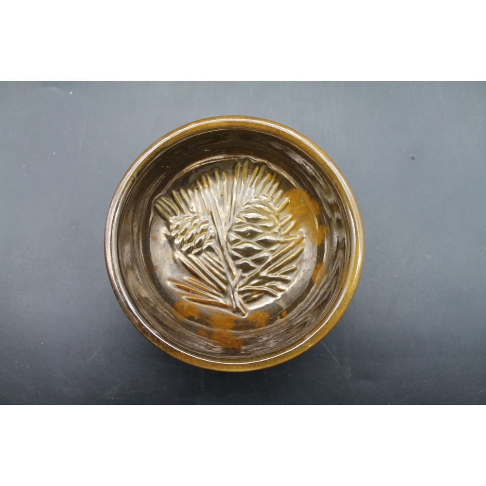 Thymes Frasier Fir Pinecone Ceramic Small Candle Soap Dish Brown Glazed 4"
